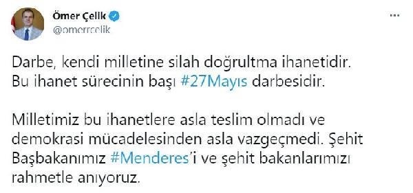 AK Parti Sözcüsü Çelik’ten “27 Mayıs” mesajı Açıklaması
