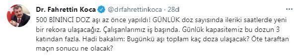 Bakan Koca: 500 bininci doz aşı az önce yapıldı