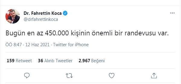 Bakan Koca: Bugün 450 bin kişinin önemli randevusu var