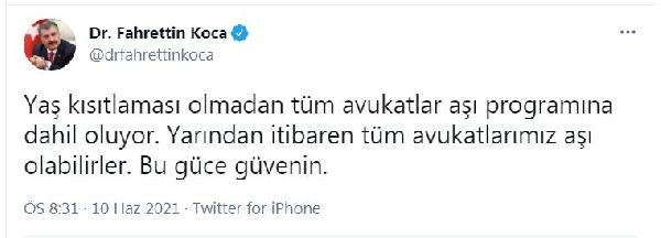 Bakan Koca: Tüm avukatlarımız aşı olabilirler