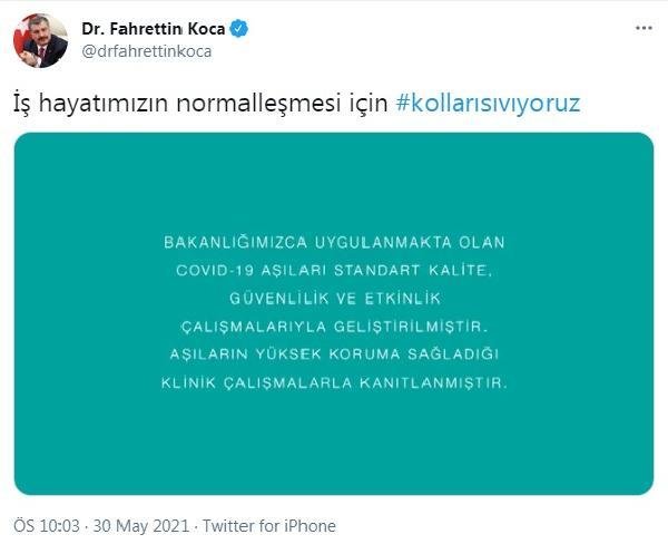 Bakan Koca’dan ‘normalleşme’ paylaşımı