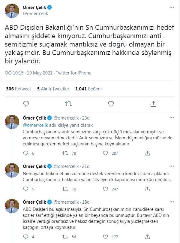 Son dakika… Çelik: ABD Dışişleri Bakanlığı’nın Cumhurbaşkanımızı hedef almasını kınıyoruz