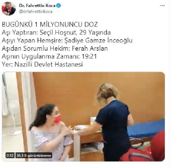 1 milyonuncu doz aşı Nazilli Devlet Hastanesinde yapıldı