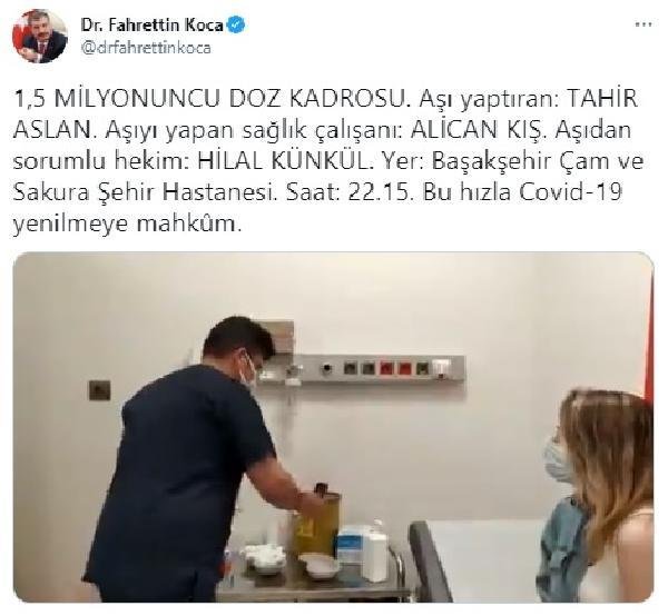 Bakan Koca, 1 buçuk milyonuncu doz aşı kadrosunu paylaştı