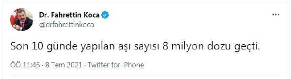 Bakan Koca: 10 günde yapılan aşı sayısı 8 milyon dozu geçti
