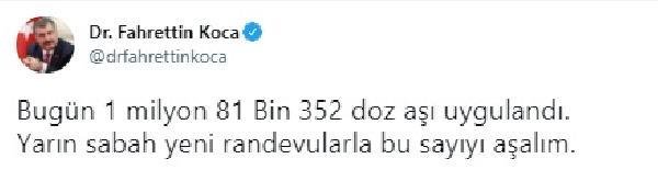 Bakan Koca:  Bugün 1 milyon 81 bin 352 doz aşı uygulandı