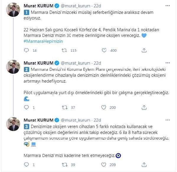 Bakan Kurum: Marmara Denizi’mizin 30 metre derinliğine oksijen vereceğiz