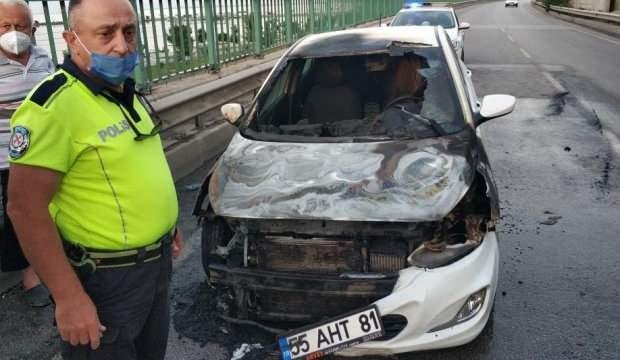 Bir hafta önce satın aldığı otomobil seyir halindeyken yandı