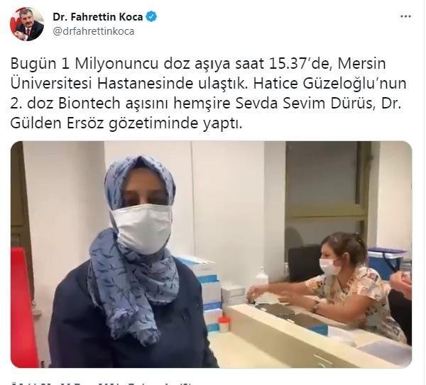 Bakan Koca: 1 milyonuncu doz aşı Mersin’de yapıldı