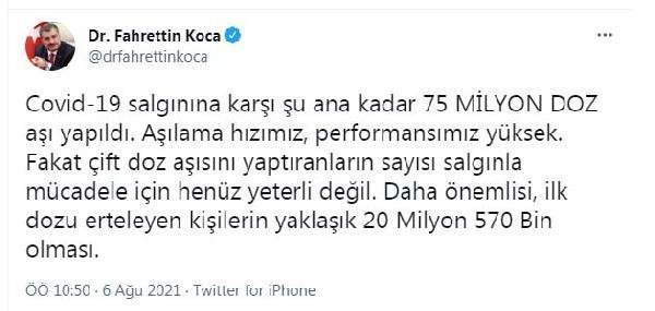 Bakan Koca: Şu ana kadar 75 milyon doz aşı yapıldı