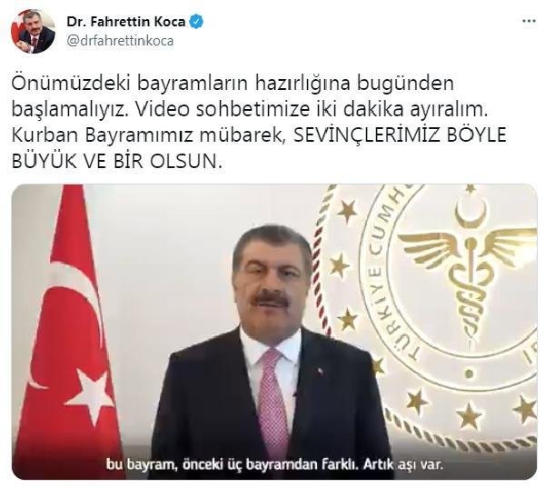 Bakan Koca’dan bayram mesajı: Bu bayram diğer 3 bayramdan farklı