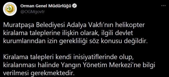 OGM’den helikopter kiralamak için izin isteyen Uysal’a yanıt: “İzin gerekliliği söz konusu değildir”