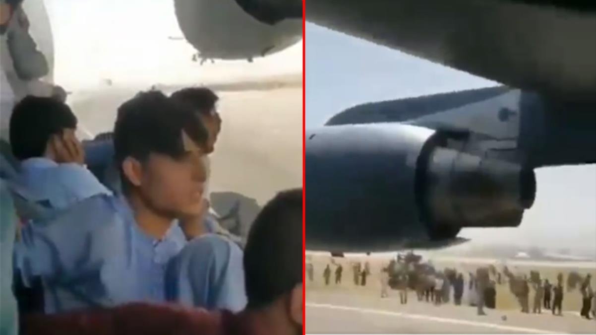 Taliban’dan kaçmak için uçağın iniş takımına asılan Afganların yeni görüntüleri ortaya çıktı