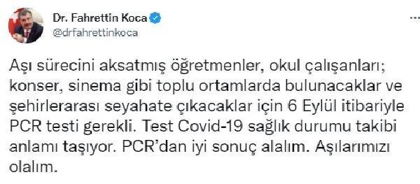 Bakan Koca’dan ‘aşı’ olmayanlara 6 Eylül hatırlatması