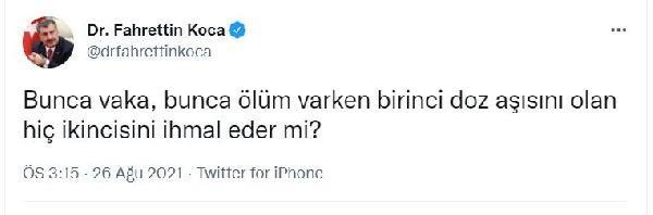 Bakan Koca’dan ikinci doz aşı çağrısı