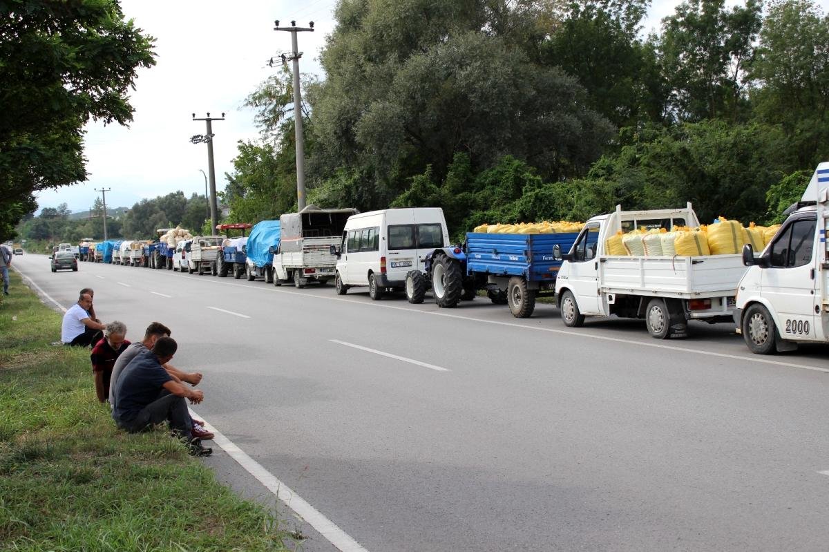 Fındığını satmak isteyen üreticiler, TMO önünde uzun kuyruklar oluşturdu