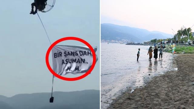 Gökyüzünde ilginç dakikalar! “Bir şans daha Asuman” pankartını görenler tebessüm etti