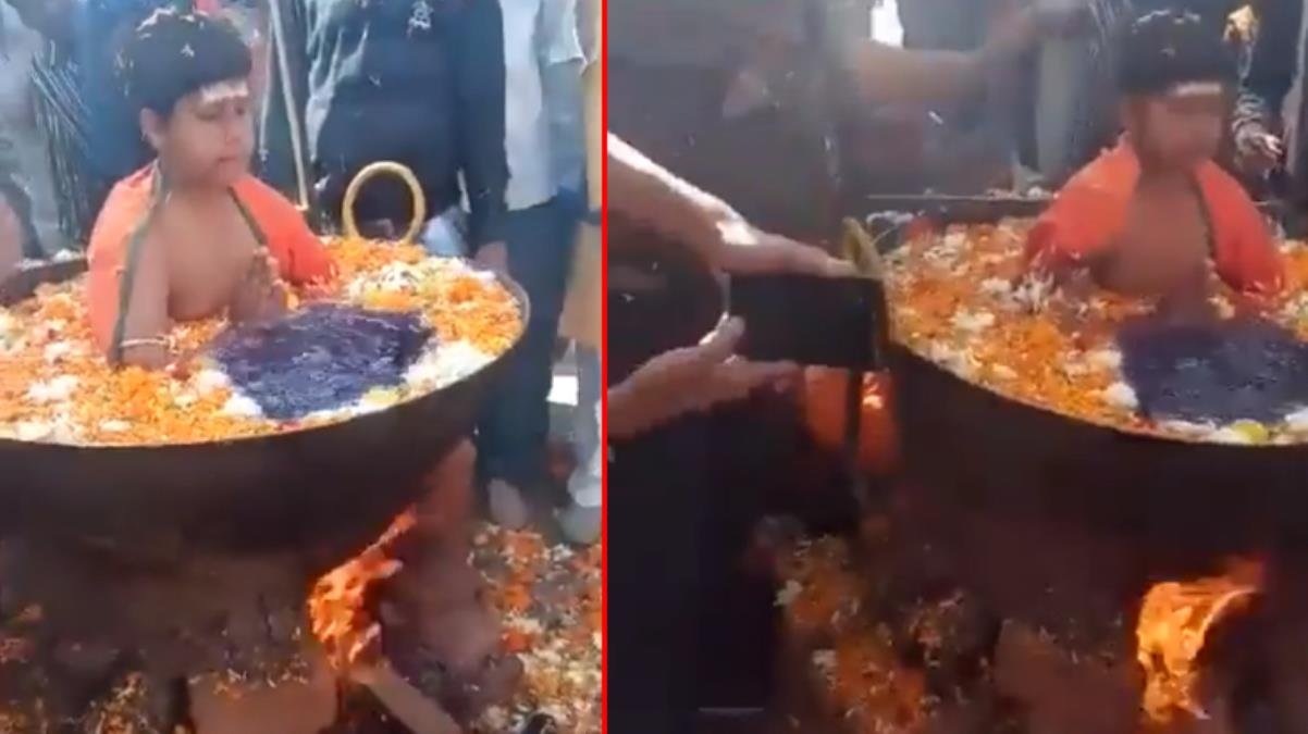Hindistan’da kaynayan suda rahatça oturan çocuğun videosu sosyal medyada şaşkınlık yarattı