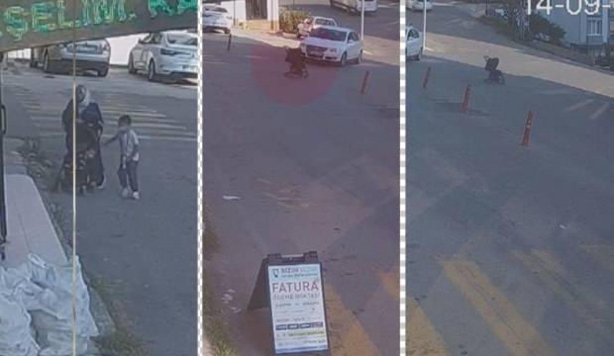 İçinde 10 aylık bebeğin olduğu bebek arabası apartman bahçesine uçtu