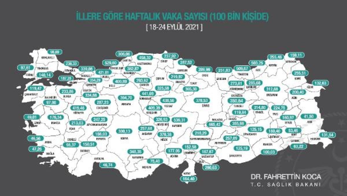 Vilayetlerin haftalık hadise sayısı haritası güncellendi