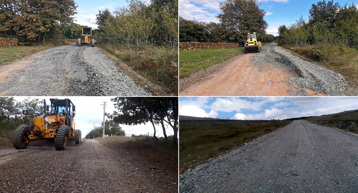 Köy yollarında stabilize materyal serimi devam ediyor