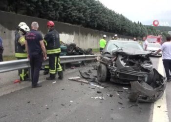 TEM’de kazaya karışan otomobil hurdaya döndü: 1 ölü 1 yaralı