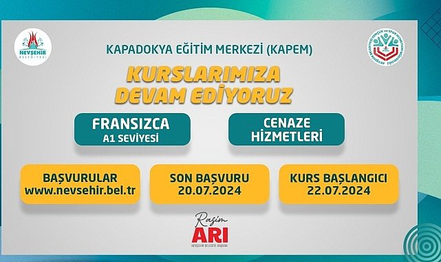 Nevşehir Belediyesi Kapadokya Eğitim Merkezi (KAPEM)’de açılacak olan Fransızca A1 ve Cenaze Hizmetleri kursları için kayıtlar başladı