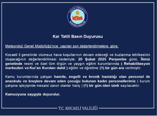 kocaeli okullar tatil mi son dakika 20 subat persembe kocaelide okul yok mu kocaeli 8feG7Vvh